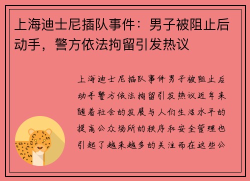 上海迪士尼插队事件：男子被阻止后动手，警方依法拘留引发热议